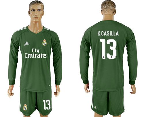 Real Madrid #13 K.Casilla Green Goalkeeper Long Sleeves Soccer Club Jersey